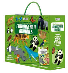 Sassi Travel, Learn and Explore - Puzzle and Book Set - Endangered Animals, 205 pcs