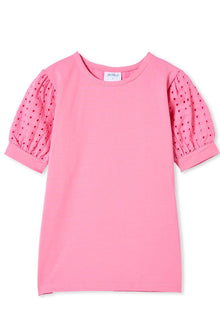 Pink Broderie Sleeve Tee