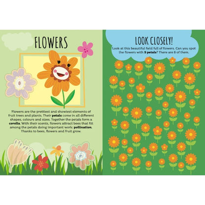Sassi Stickers & Activities Book Nature featuring 24 activity pages with colouring, puzzles, wildlife scenes and 60 colourful stickers