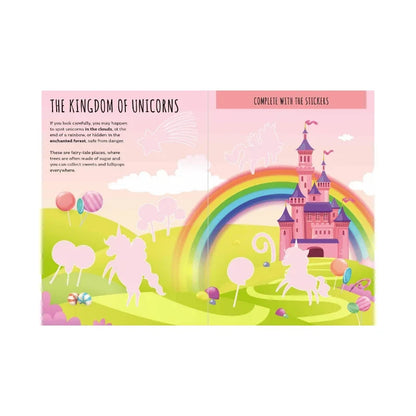 Sassi Stickers and Activities Book Unicorns featuring magical unicorns, colouring pages, puzzles and 60 colourful stickers