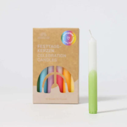 Grimm's Dip Dye Rainbow Candles - 12 Pack for Celebration Rings