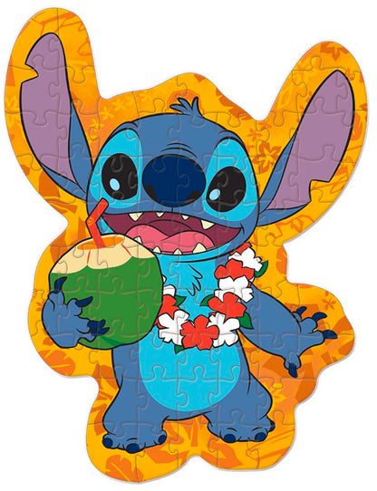 Disney Stitch 64 piece shaped character puzzle featuring Stitch holding a coconut drink