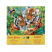 Sunsout First Born tiger family 1000 piece jigsaw puzzle with jungle scene and cub wildlife artwork