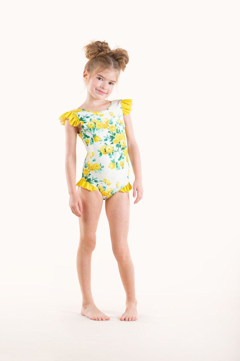 Rock Your Baby - Yellow Roses One Piece Swimsuit (size 2-7)