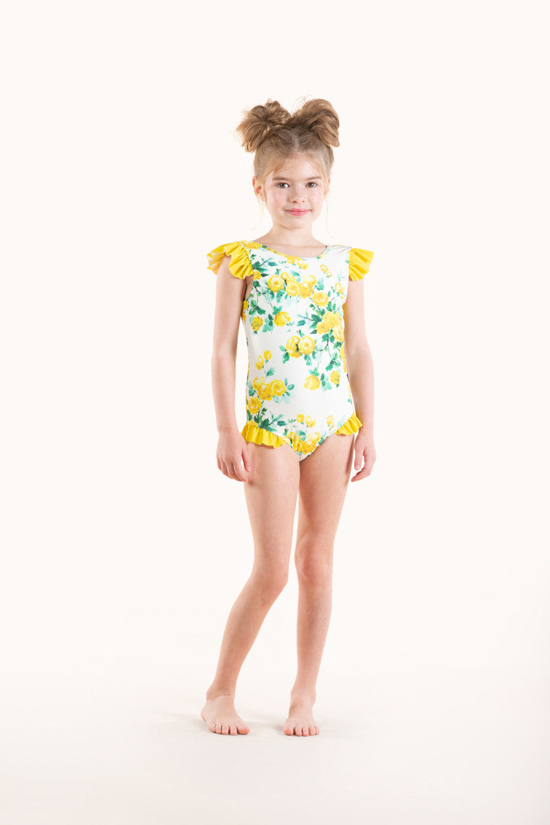 Rock Your Baby - Yellow Roses One Piece Swimsuit (size 2-7)