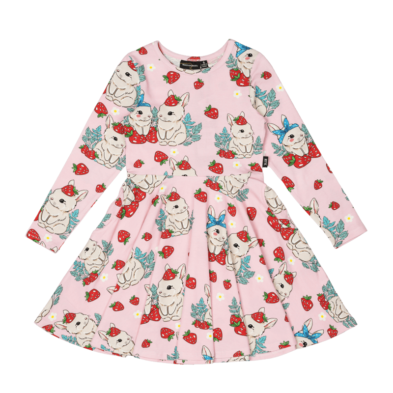 Rock Your Baby - Berry Bunny Long Sleeve Waisted Dress