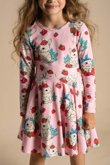 Rock Your Baby - Berry Bunny Long Sleeve Waisted Dress