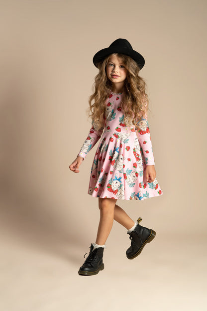 Rock Your Baby - Berry Bunny Long Sleeve Waisted Dress