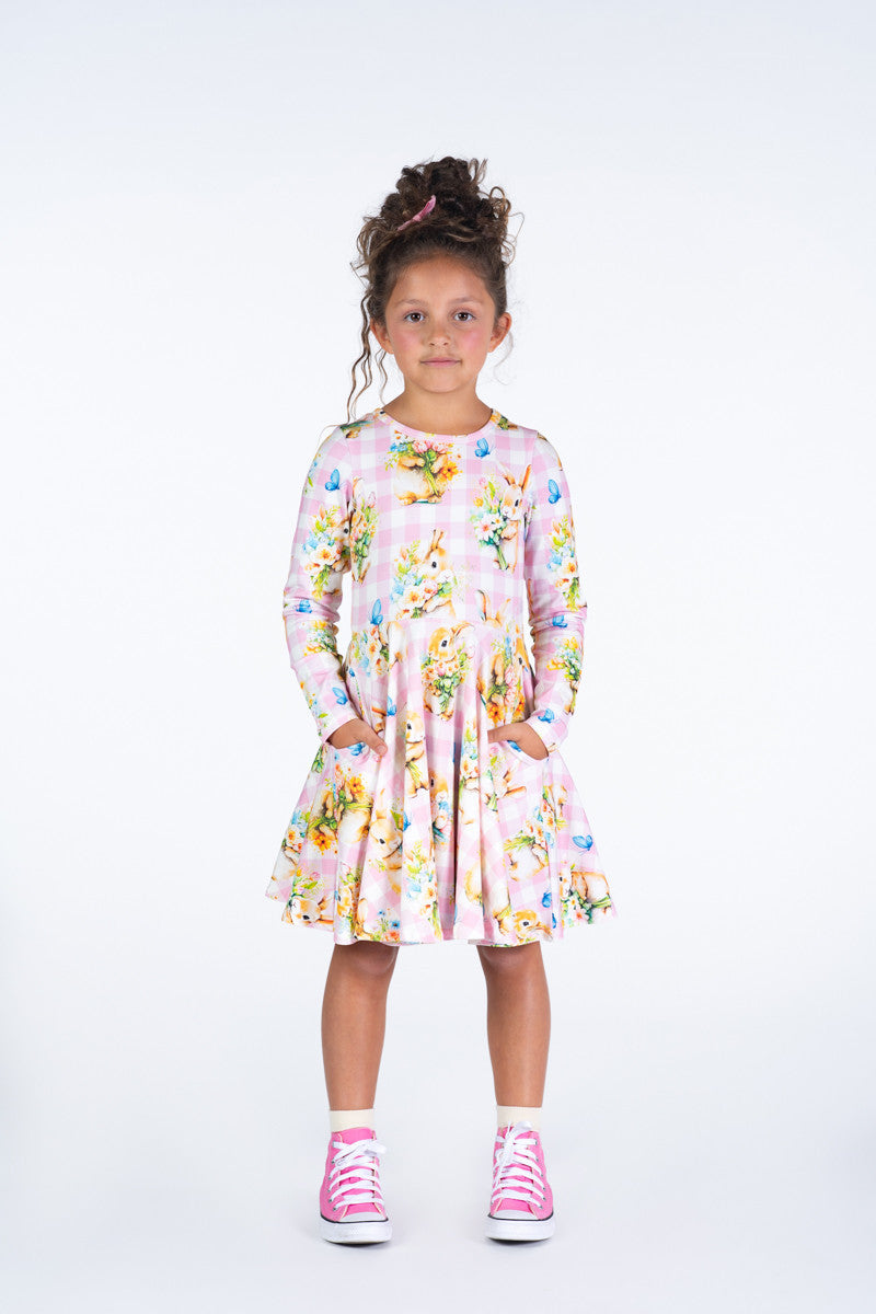 Rock Your Baby - Bunny Bouquet Waisted Dress (sizes 2-7)