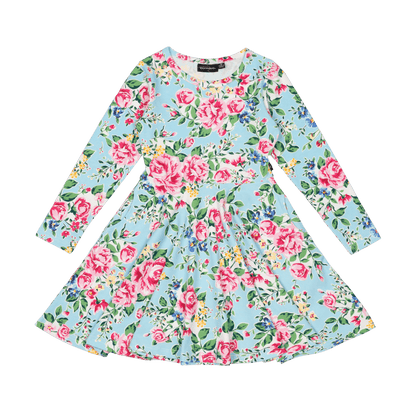 Rock Your Baby - Blue Garden Waisted Dress (sizes 2-7)