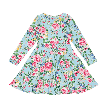 Rock Your Baby - Blue Garden Waisted Dress (sizes 2-7)