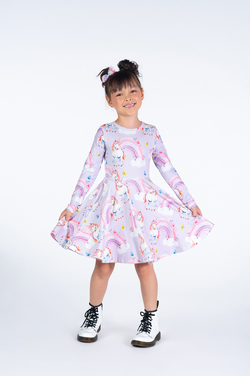 Rock Your Baby - Dreamscapes Long Sleeve Waisted Dress (sizes 2-7)