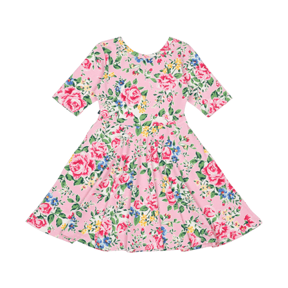 Rock Your Baby - Pink Garden Mabel Waisted Dress (sizes 2-7)