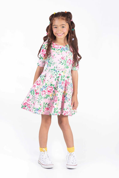 Rock Your Baby - Pink Garden Mabel Waisted Dress (sizes 2-7)