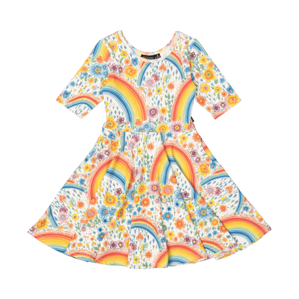 Rock Your Baby - Rainbows and Flowers Mabel Waisted Dress (sizes 2-7)
