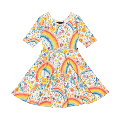Rock Your Baby - Rainbows and Flowers Mabel Waisted Dress (sizes 8-12)