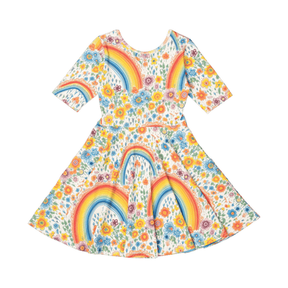 Rock Your Baby - Rainbows and Flowers Mabel Waisted Dress (sizes 2-7)