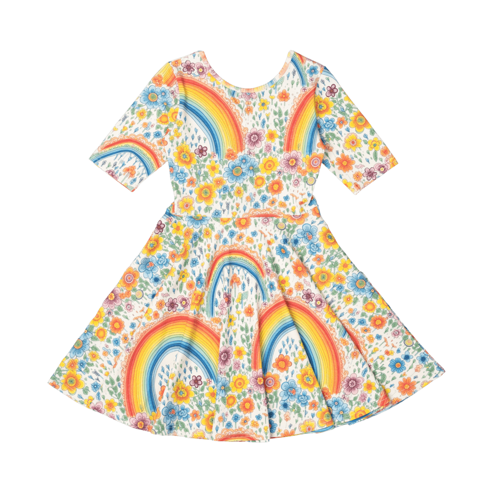 Rock Your Baby - Rainbows and Flowers Mabel Waisted Dress (sizes 8-12)