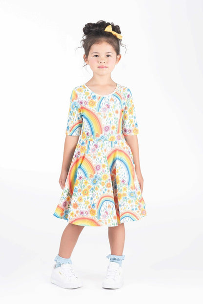Rock Your Baby - Rainbows and Flowers Mabel Waisted Dress (sizes 2-7)