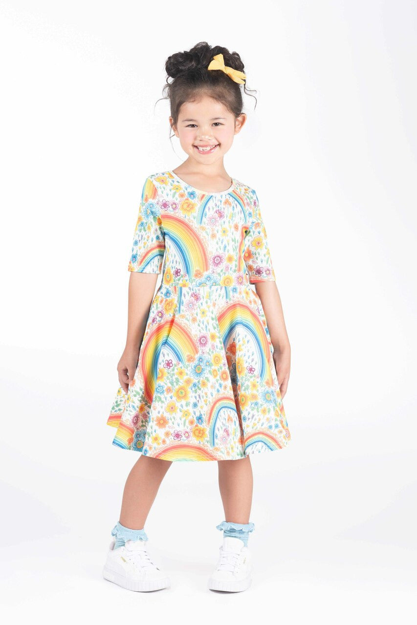 Rock Your Baby - Rainbows and Flowers Mabel Waisted Dress (sizes 2-7)