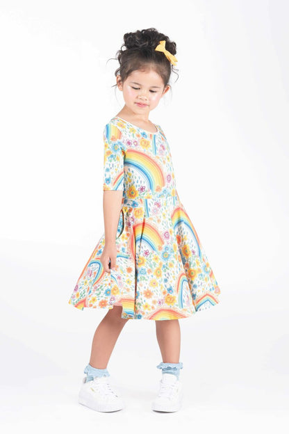 Rock Your Baby - Rainbows and Flowers Mabel Waisted Dress (sizes 8-12)