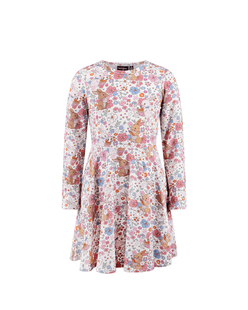 Rock Your Baby - Ditsy Bunny Long Sleeve Waisted Dress
