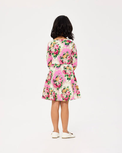 Rock Your Baby - Rosette Long Sleeve Waisted Dress