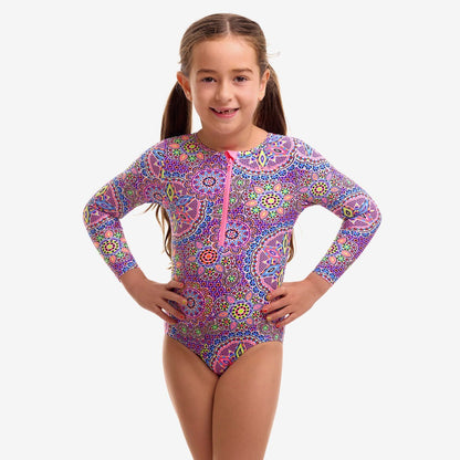 Funkita Toddler Girls Love Lacy Sun Cover One Piece swimsuit with long sleeves, UV50+ protection and ECO C-INFINITY fabric