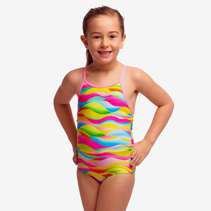 Funkita Toddler Girls Maybe Wavy printed one piece swimsuit with colourful chlorine-resistant ECO C-INFINITY fabric