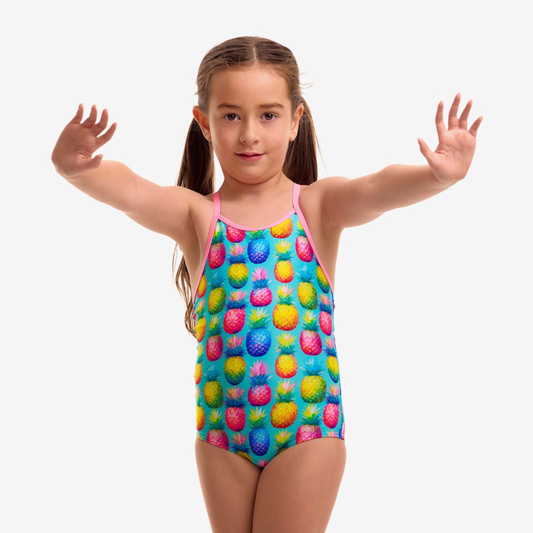 Funkita Toddler Girls Punchy Bunch printed one piece swimsuit with colourful design and full back coverage