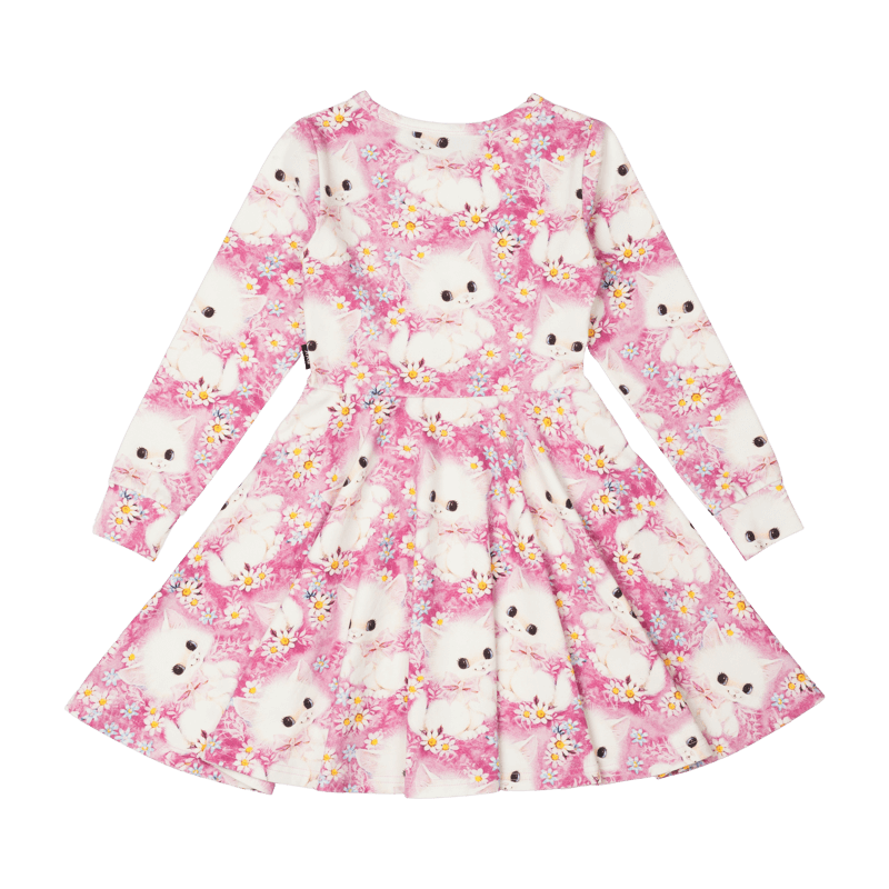 White Kitten Long Sleeve Waisted Dress