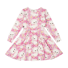 White Kitten Long Sleeve Waisted Dress