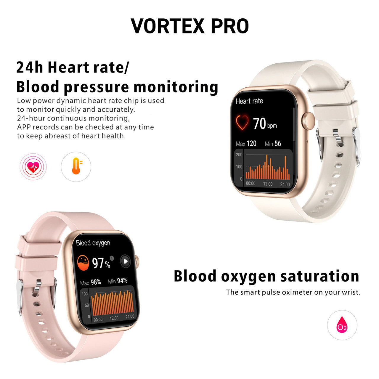 Cactus Vortex Pro - Smart Watch for Teens - Pink and Gold