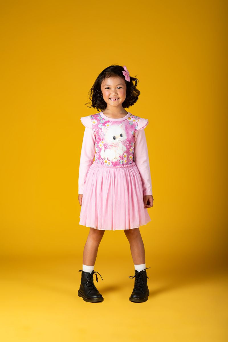 White Kitten Long Sleeve Circus Dress