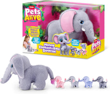 ZURU Pets Alive Mommy Elephant and Baby Surprise interactive walking elephant toy with surprise baby elephants and realistic sounds