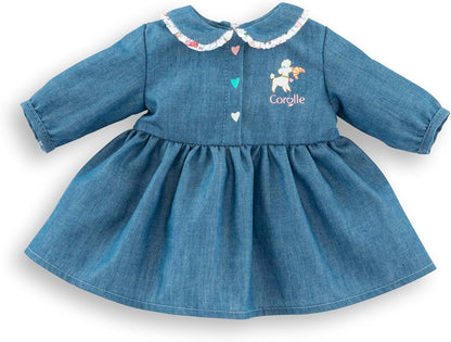 A Weekend in Paris dress for 42cm Mon Grand Corolle baby dolls with denim-look fabric and floral collar