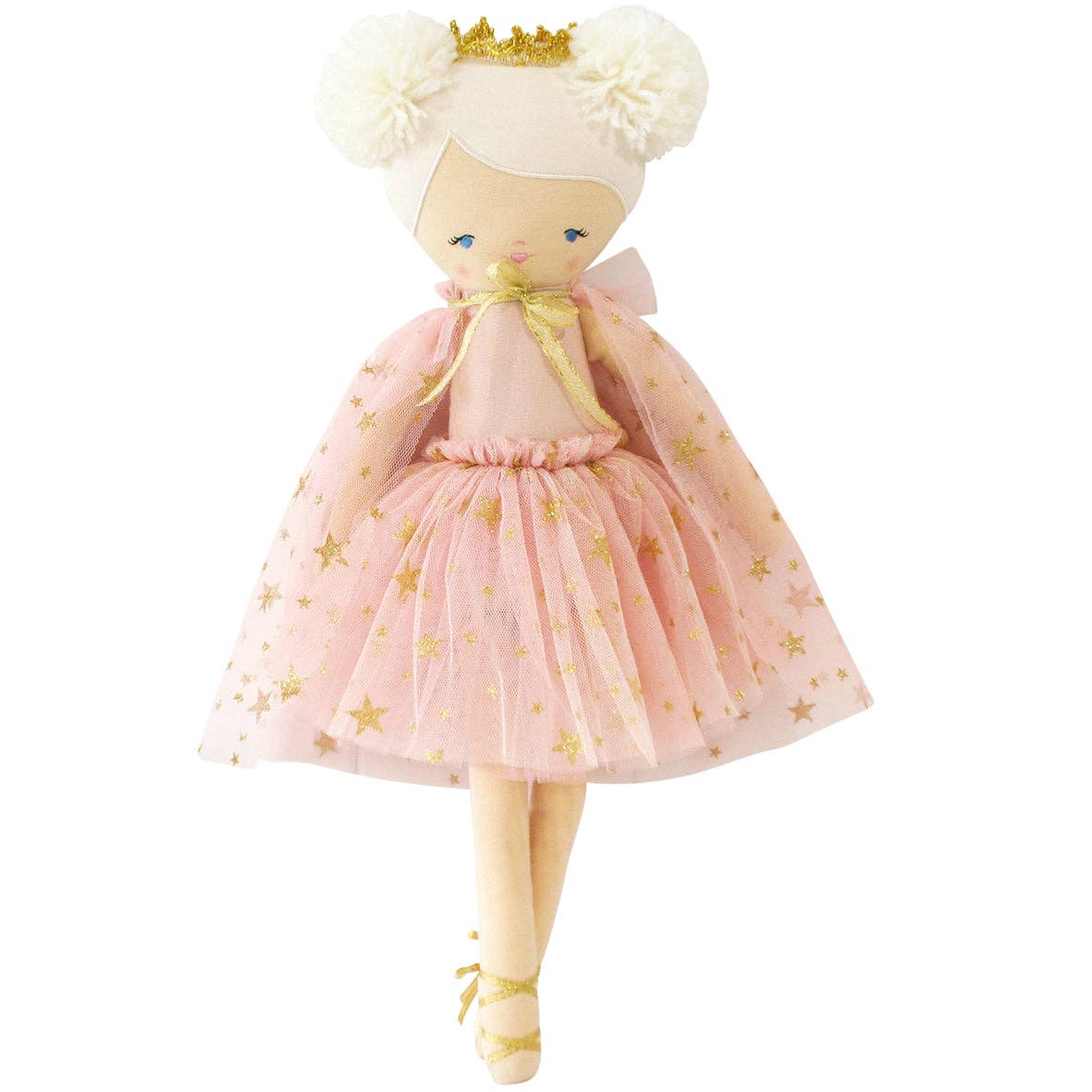 Alimrose Poppy Princess 48cm blonde blush dress-up doll wearing pink tulle tutu, cape and gold crown