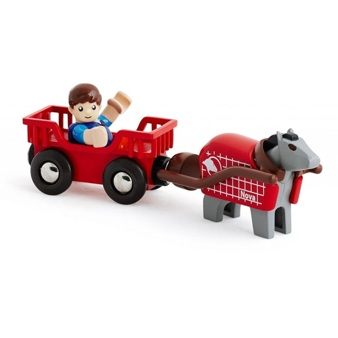 BRIO Horse and Wagon 33794 wooden toy set with horse, red wagon and driver figure