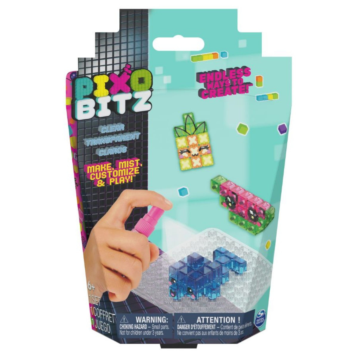 Pixobitz Transparent Feature Pack with clear pixel art cubes and water activated craft accessories
