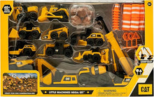 CAT Little Machines Mega Set 41 piece construction toy vehicle set with XL crane, excavator, cones and signs