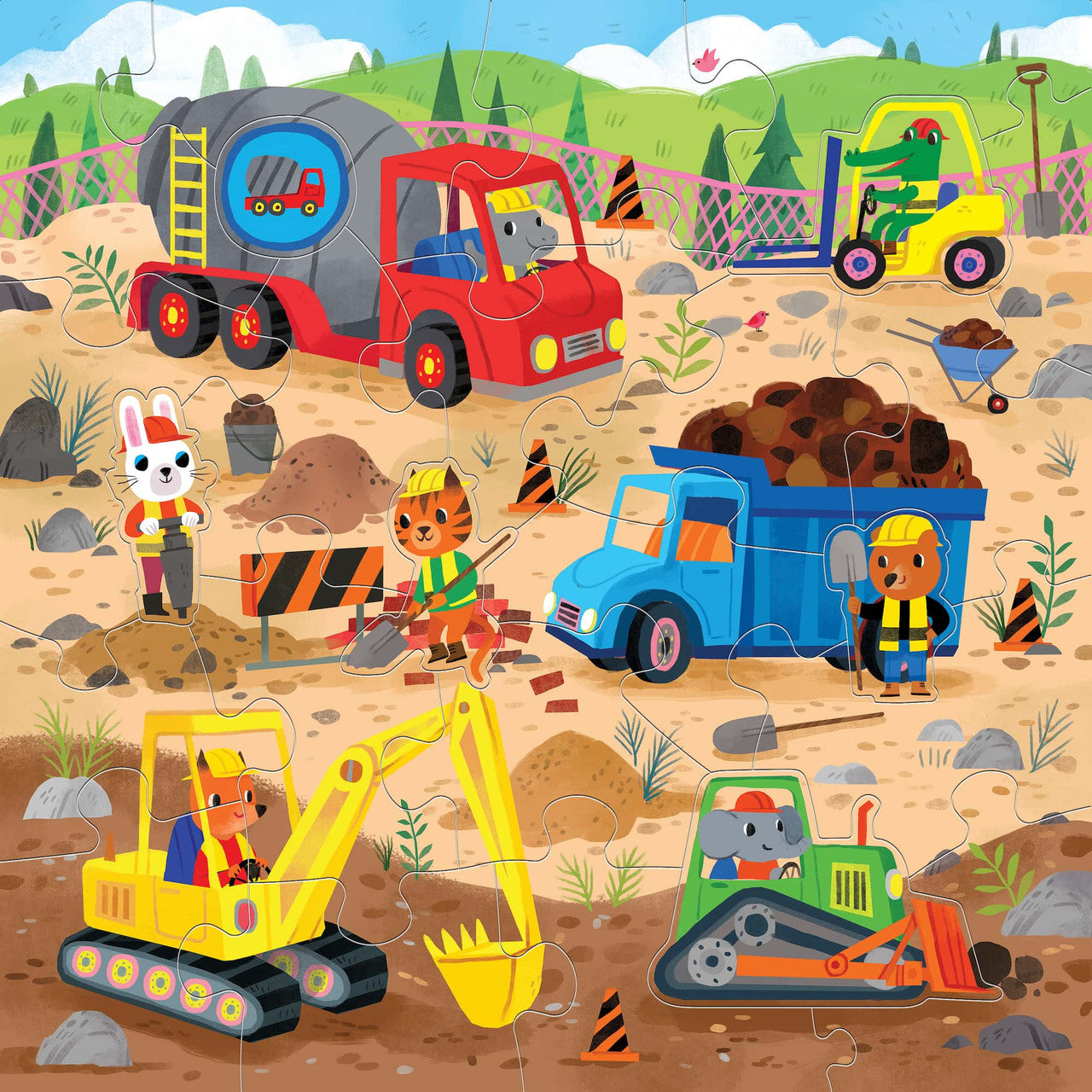 Mudpuppy 25pc - Construction Site Floor Puzzle with Shaped Pieces
