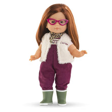 36cm Ma Corolle doll wearing Trendy Explorer overalls, cream vest, leopard scarf and glasses