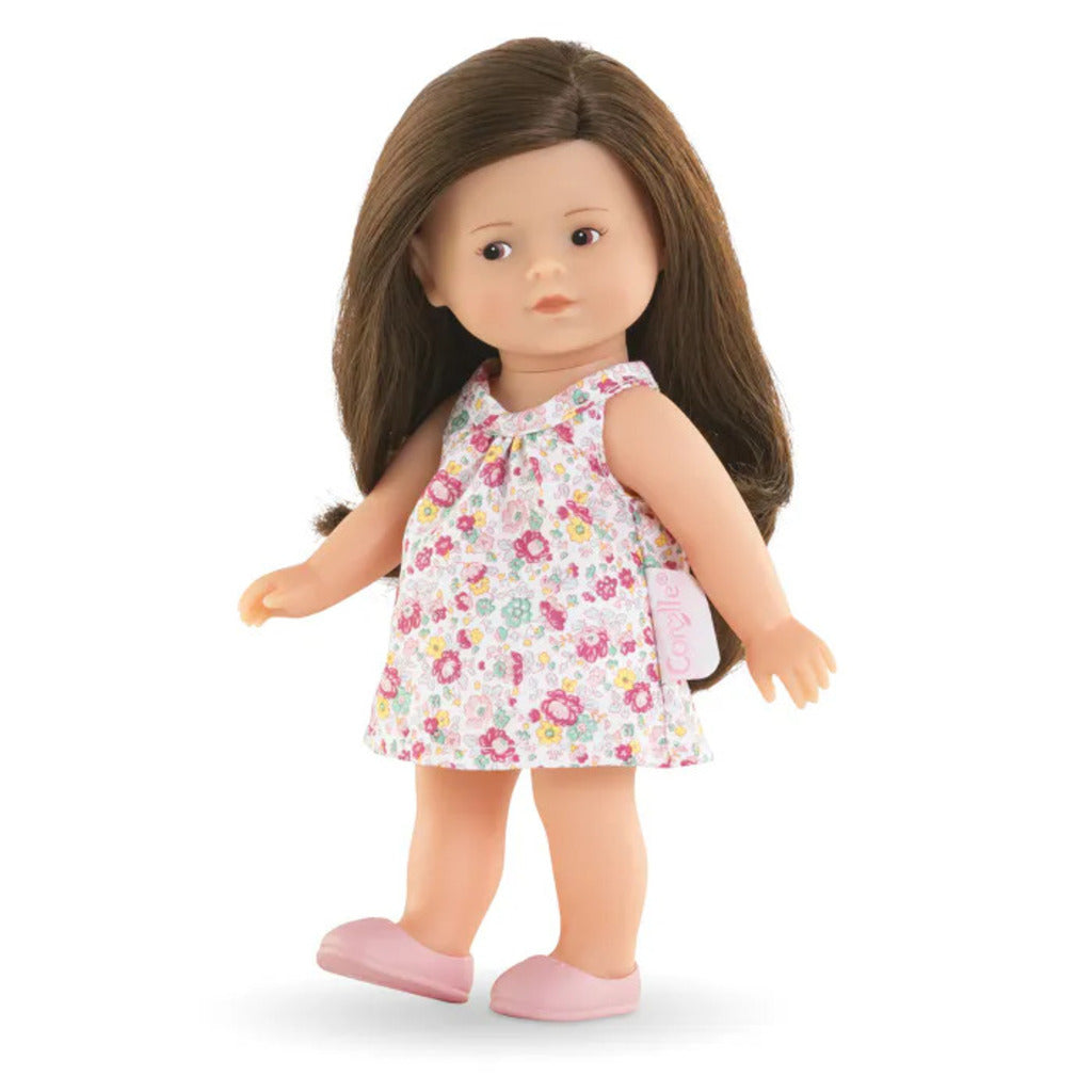Corolle Romy Mini World set with a 20cm Mini Corolline doll in a floral dress, a change of clothes and a brush