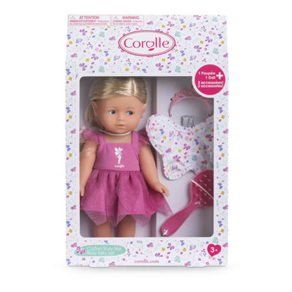Rosy Fairy accessories laid out beside the doll, all removable to mix with other Mini Corolline sets