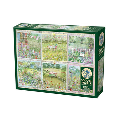 Cottage Gardens 1000 piece puzzle with floral countryside scenes and garden collage by Cobble Hill