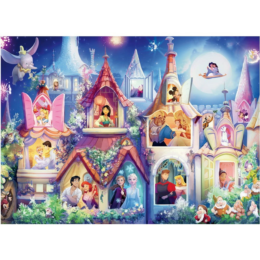 Crown Premium 1000 piece Disney Princess puzzle featuring magical castles and Disney princess characters