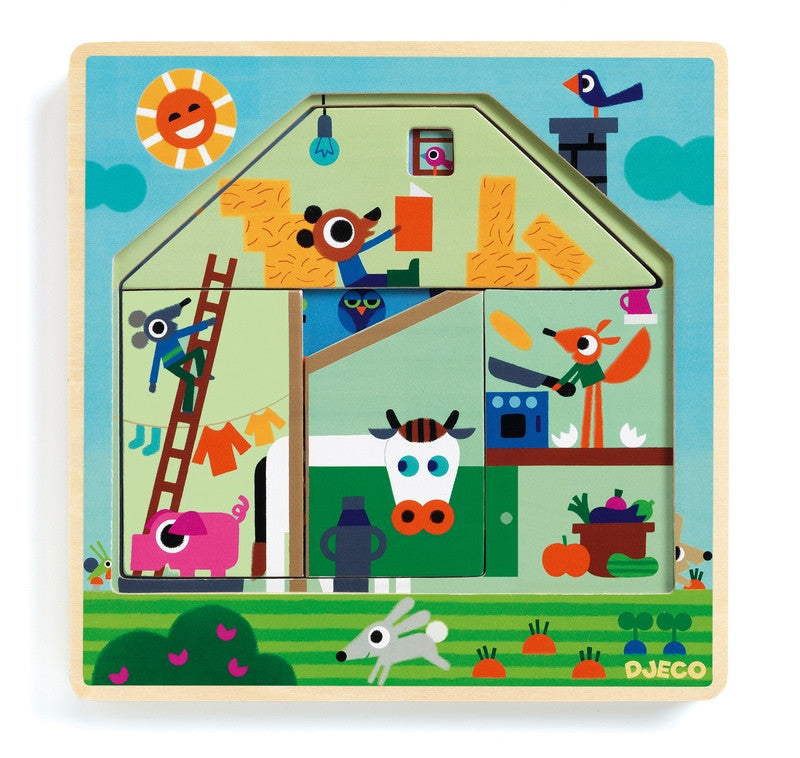 Djeco - Chez Gaby Barn - 3 Layer Puzzle