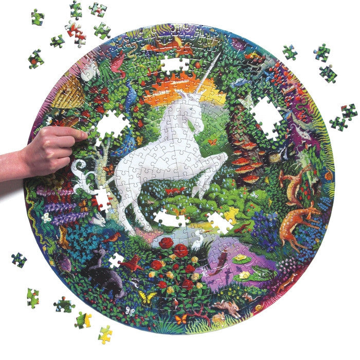 eeBoo 500pc Round Puzzle - Unicorn Garden