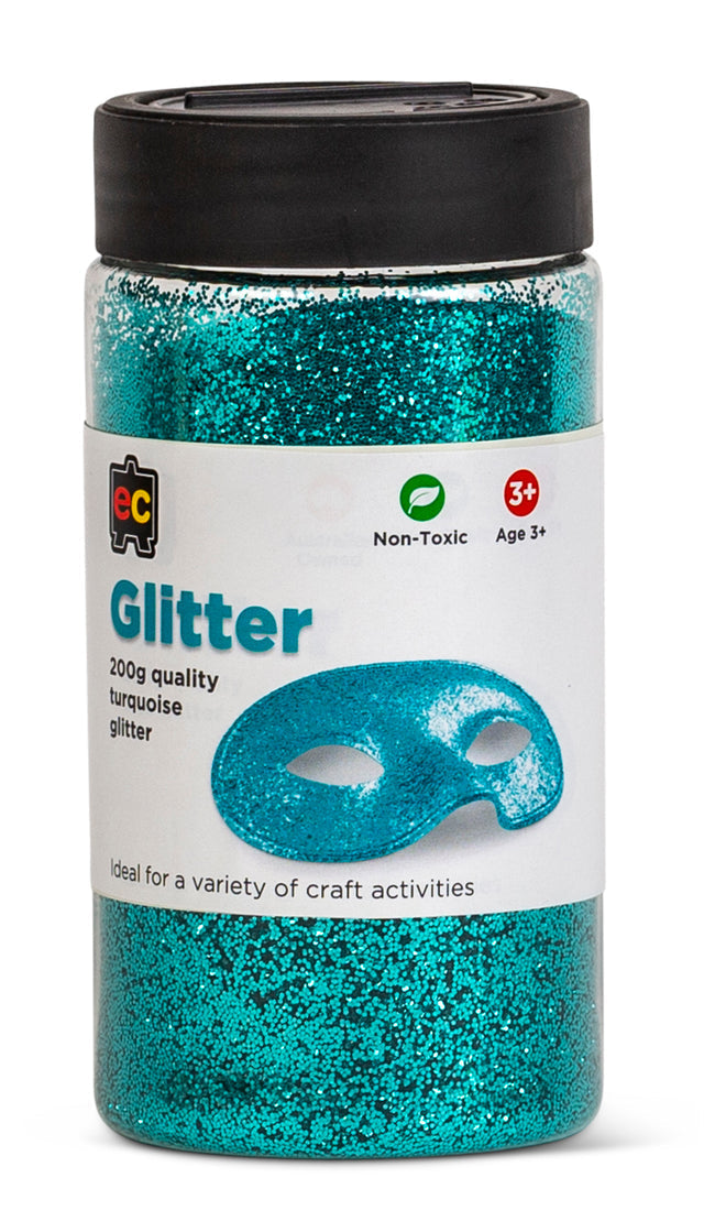 Educational Colours Turquoise Glitter 200g Jar craft glitter