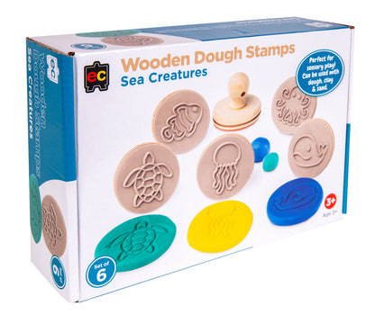 Educational Colours Wooden Dough Stamps Sea Creatures set of 6 for sensory play